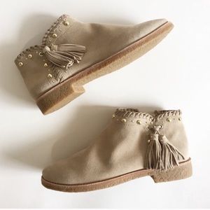 Kate Spade Bowie Taupe Studded Suede Tassel Bootie